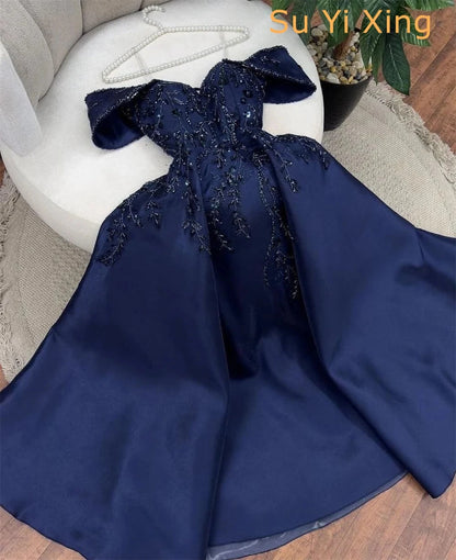 Customized Exquisite Satin Evening Dress Delicate Boat Neck Off the Shoulder Sleeveless Party Dress High Quality Celebrity Gowns Good Vibrations