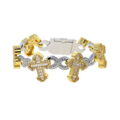 2025 New Men Boy Hip Hop Jewelry Iced Out Bling 5A CZ Multi Cross Charm X Shape Cuban Chain Charm Bracelet Gifts Good Vibrations