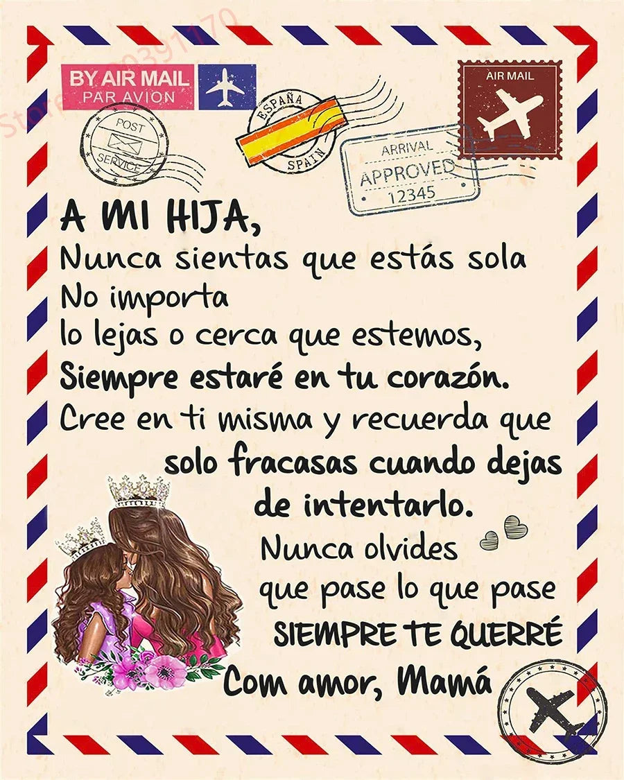 Flannel Blanket-A Mi Hija Letter To My Daughter Express Love Spanish Version Sofa Throw Blanket Thanksgiving Birthday's Day Gift Good Vibrations