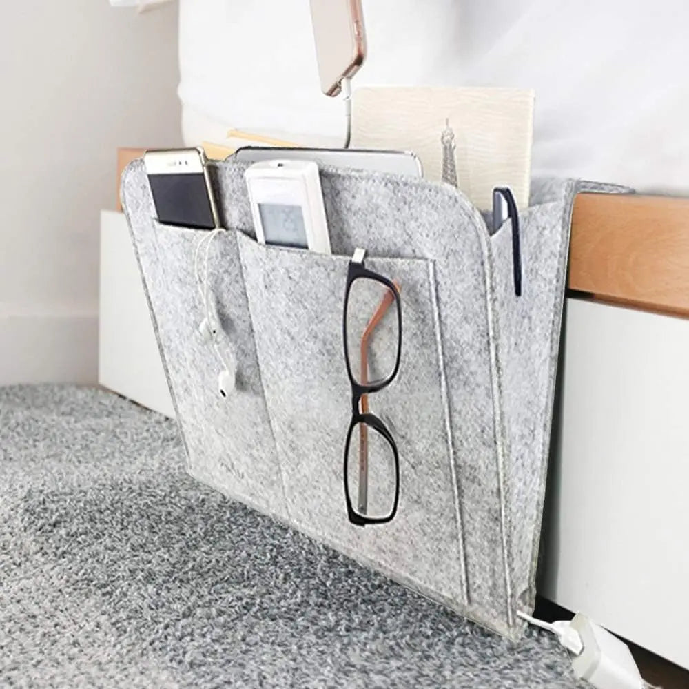 Bed Pockets Bedside Storage Can Hold Tablet Magazine Book Phone,For Bed,Sofa,Felt Bed Side Caddy Organizer With 5 Pockets, Good Vibrations