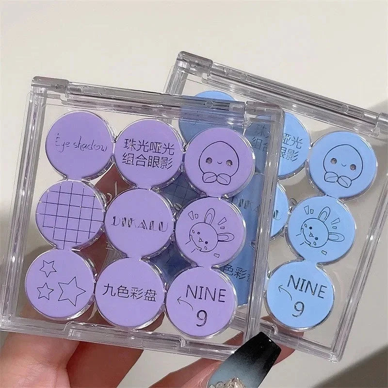 9Colors Glitter Eyeshadow Palette Smoke Purple Lace Shimmer Pearlescent Matte Acrylic Eye Shadows Palette Waterproof Eye Make Up Good Vibrations