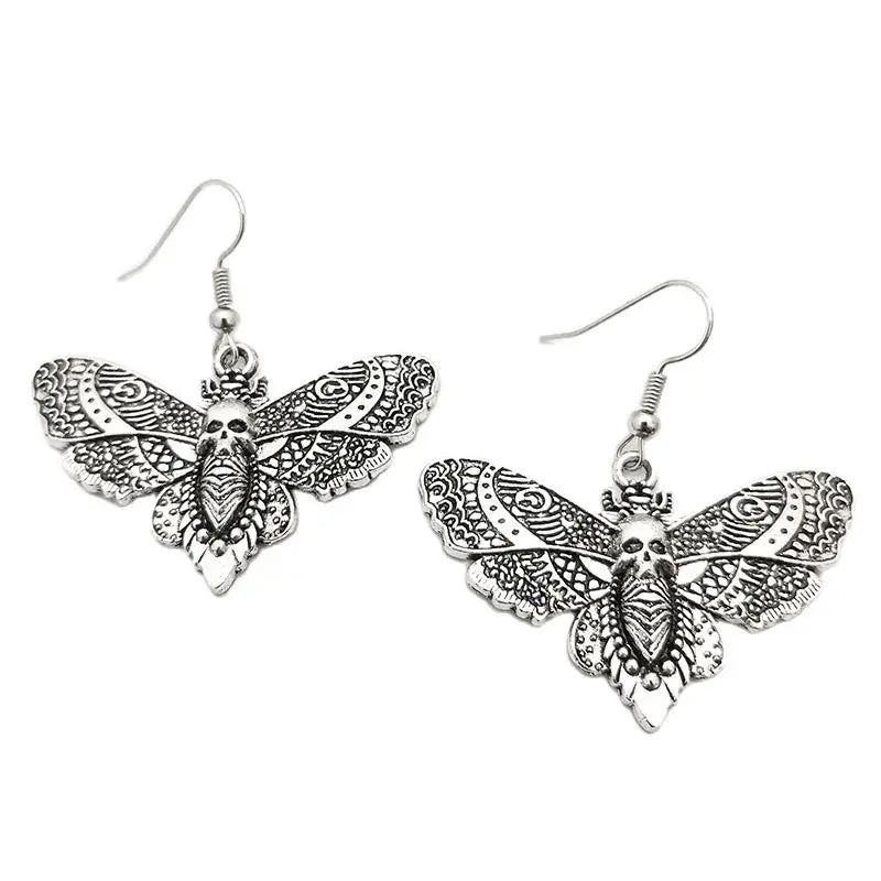 Vintage Fashion Death Moth Dangle Drop Earrings for Women Trendy Halloween Jewelry Christmas Gifts Good Vibrations