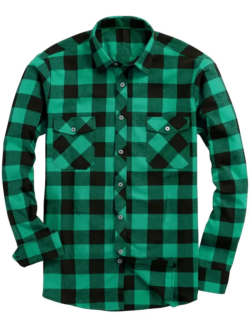 New Plaid Flannel Shirt for Men Long Sleeve Casual Shirts Spring Autumn Button -up 2-Pocket Colthing Tops Classic Men's Shirts Good Vibrations