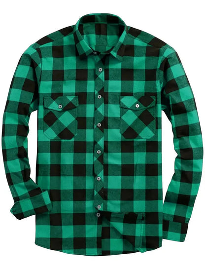 New Plaid Flannel Shirt for Men Long Sleeve Casual Shirts Spring Autumn Button -up 2-Pocket Colthing Tops Classic Men's Shirts Good Vibrations