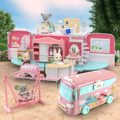 Dollhouse Koala Tour Bus Diary Girl Play House Toy Diy Bedroom Dresser Dining Kitchen Bathroom Shop Pretend Family Toys Girls Good Vibrations