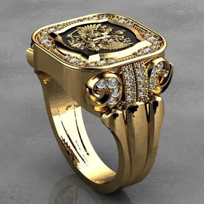 New Simple Retro Fashion Men's Jewelry Luxury Zirconia Stamp Ring Men's Badge Ring Punk Street Niche Trend Party Jewelry Gifts Good Vibrations