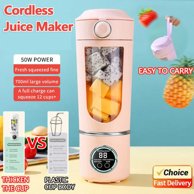 2025 New Portable Blender 700ML Juice Maker Smoothie Shaker 2 in 1 Bottle with Steel Blades for Home Gym Travel Use