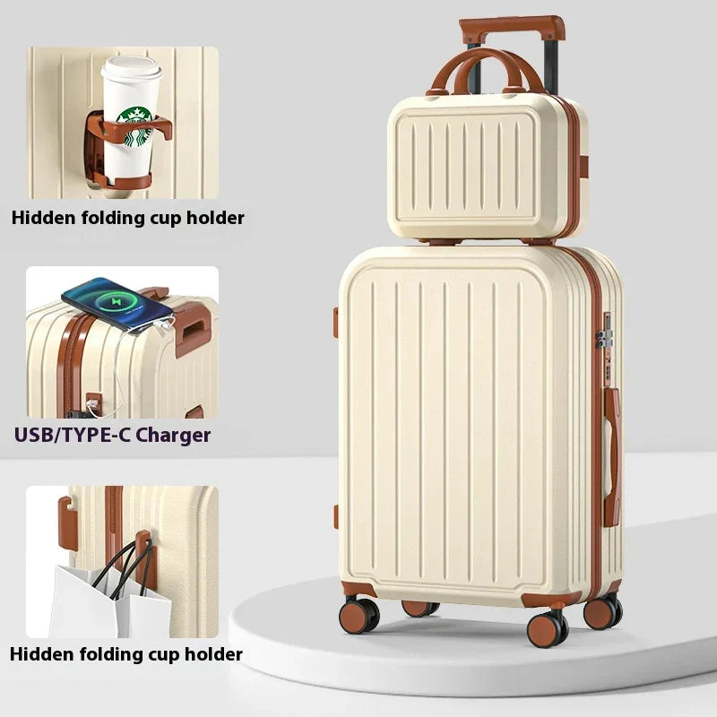 Stylish Lightweight Hardshell Luggage Trolley Case with USB Port, Perfect for Women Travel & Business 20/22/24/26/28 Inch Good Vibrations