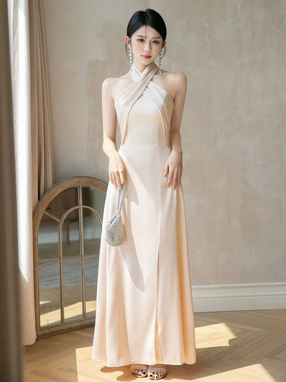 4styles Champagne Bridesmaid Dress Women's Elegant Satin Ruffles Design Off Shoulder Ankle Length Wedding Party Guest Vestido Good Vibrations