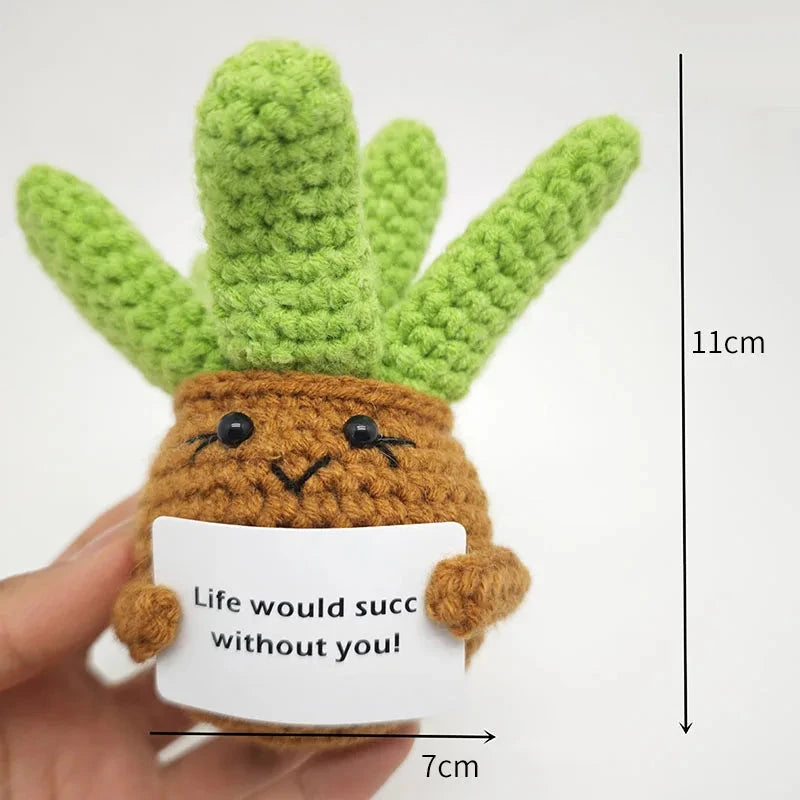 Positive Energy Crochet Doll Pocket Hug Handmade Knitted Plush Rose Sunflower Tulip Cactus Love Funny Emotional Support Gift Good Vibrations