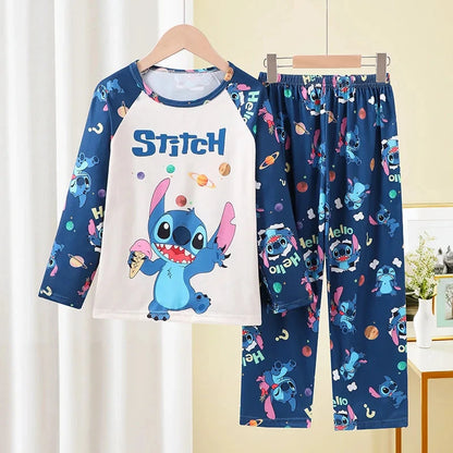 New Pajamas Boys Girls Pajamas Stitch Clothing Sets Kids Long Sleeve +Pant 2 Pieces Children Home Clothing Girl Nightgown Pjs Good Vibrations