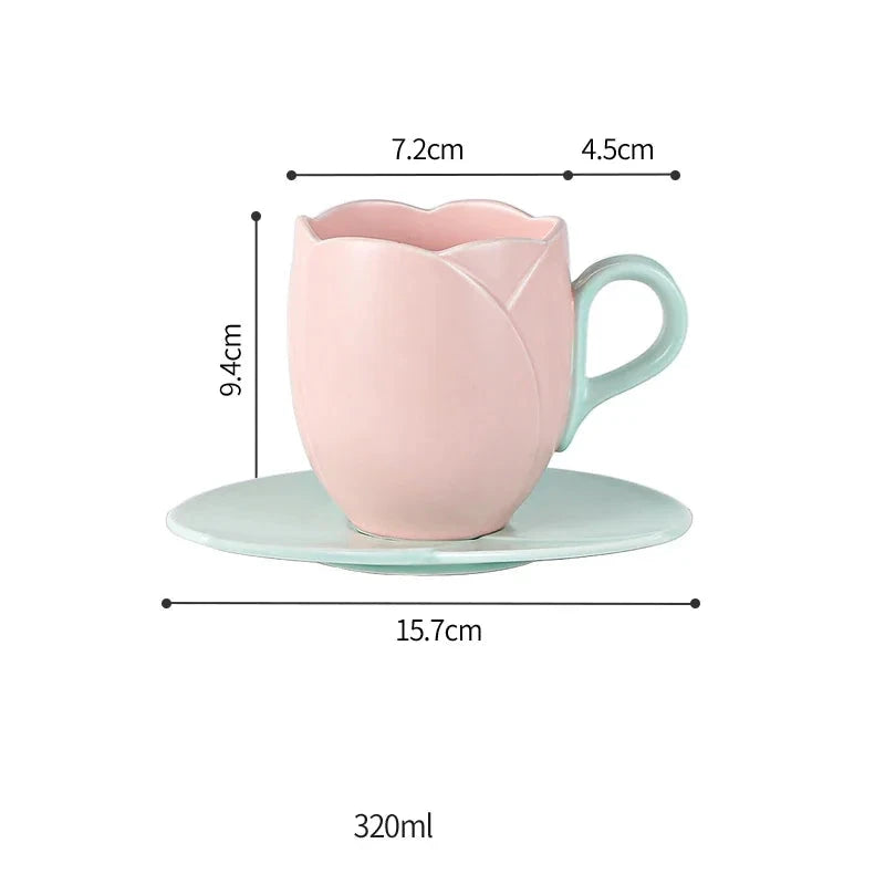 Tulip Luxury Ceramic Coffee Cup Saucer Set with Hand and Dish Milk Tea Cappuccino Tableware 280ml/320ml Birthday Couples Gifts Good Vibrations