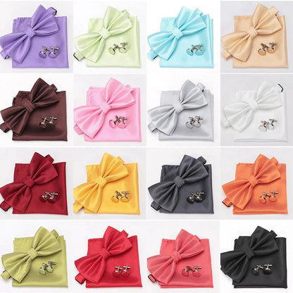 Men Bowtie Set 3pcs Plaids Classic Fashion Wedding Party Formal Cufflinks Bow Tie Handkerchief Cuff Links Lots Three Piece Set Good Vibrations