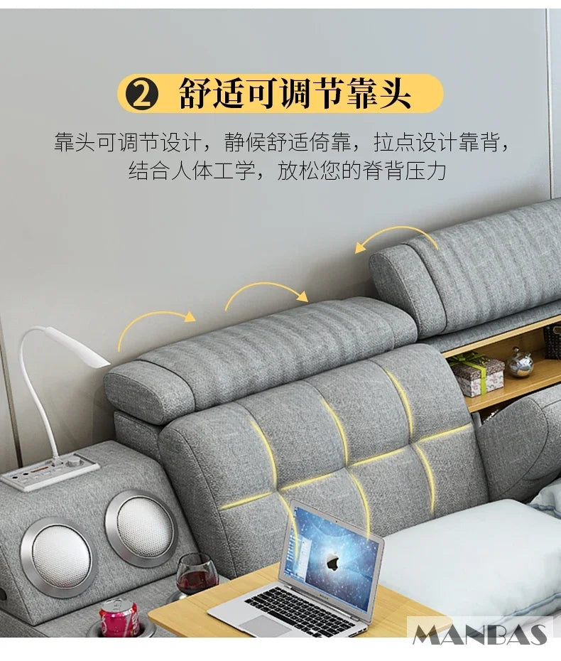 Modern Multi-Functional Tech Smart Bed with Storage, Speakers, USB, Bookshelves, and Tatami – Luxury King/Queen Ultimate Bed Good Vibrations