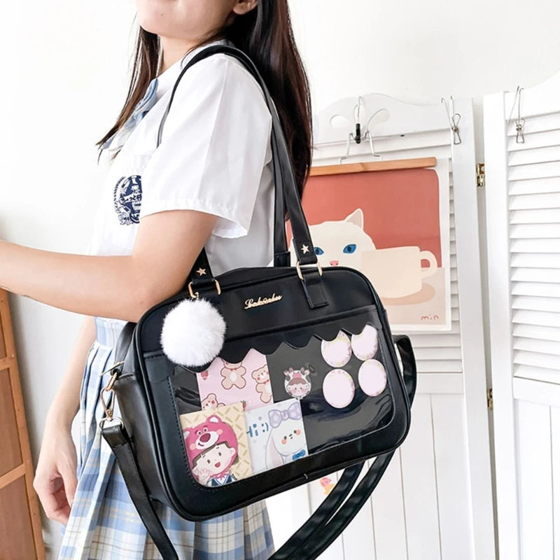Japanese  Shoulder Bag For Women PU Leather Itabag Transparent Bag JK Tote Bag Handbags Preppy Bag ita bag Crossbody Bag Good Vibrations