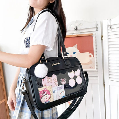 Japanese  Shoulder Bag For Women PU Leather Itabag Transparent Bag JK Tote Bag Handbags Preppy Bag ita bag Crossbody Bag Good Vibrations