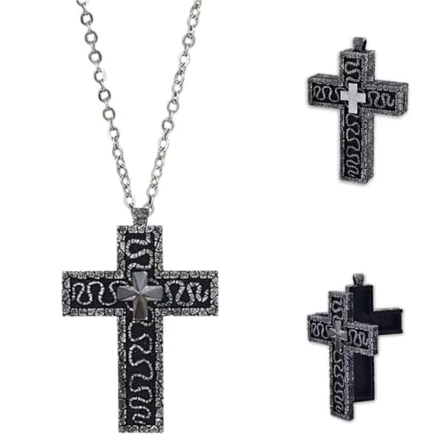 Squid Necklace Set Cross Shaped Necklace With Compartment Necklace With Old Cross Pendant, Necklace With Cross Shaped Necklace Good Vibrations