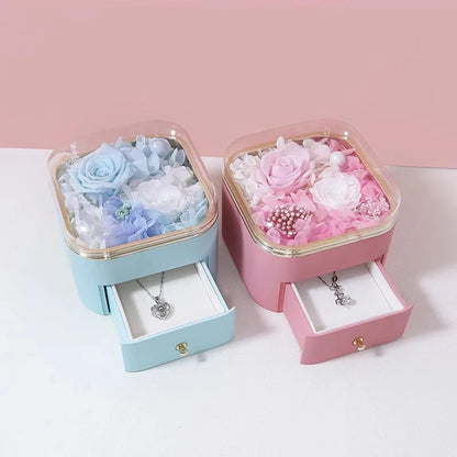 Christmas & Valentine's Day Gift - Real Natural Preserved Eternal Rose Flower Acrylic Box Ideal Gifts for Women & Girls Good Vibrations