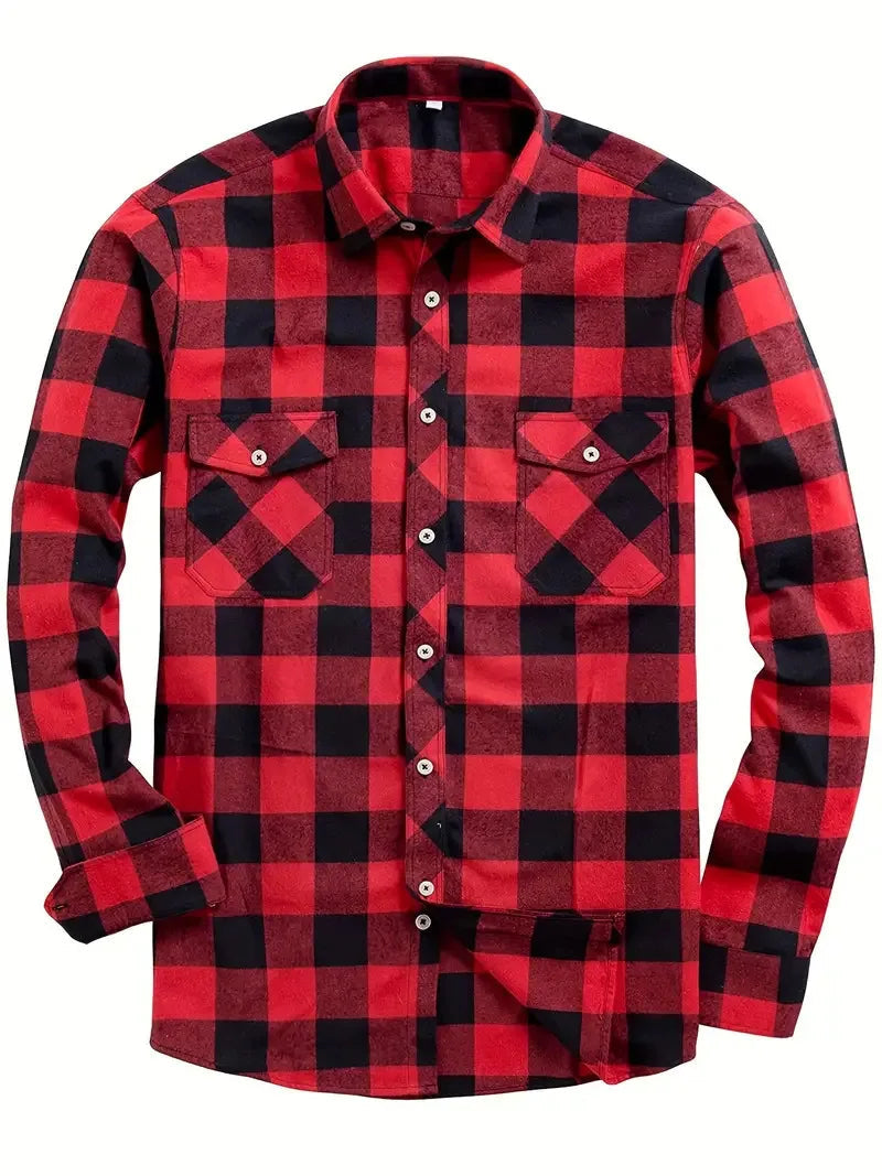 New Plaid Flannel Shirt for Men Long Sleeve Casual Shirts Spring Autumn Button -up 2-Pocket Colthing Tops Classic Men's Shirts Good Vibrations