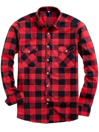 New Plaid Flannel Shirt for Men Long Sleeve Casual Shirts Spring Autumn Button -up 2-Pocket Colthing Tops Classic Men's Shirts Good Vibrations