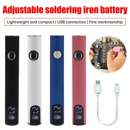 Adjustable 510 thread battery pen soldering iron kit with USB connection and compact design.