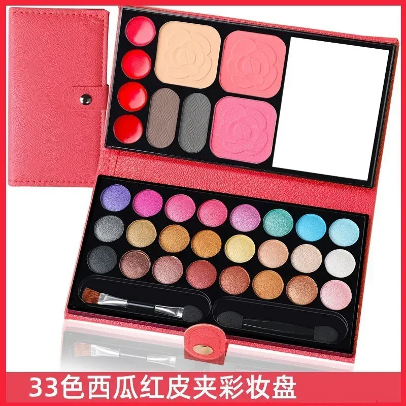 33 Colors Eye Shadow Powder Blush Lipstick Lasting Cosmetics Makeup Set with Mirror For Beginner Kids Travel Portable Palette Good Vibrations