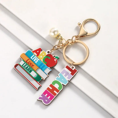 Teachers Day Gift Keychain Graduation Decorations 2025 Bus Book Wood Pendant Bag Charms Tassel Key Chains for Best Friends Gifts Good Vibrations