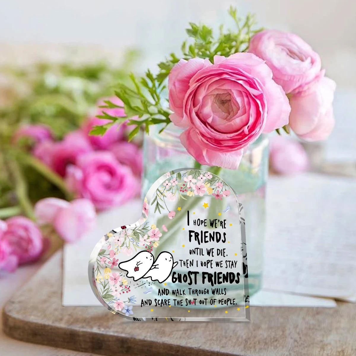 1PC Best Friend Birthday Gifts For Women Bestie Cute Heart Paperweight Keepsake Halloween Gifts Funny Acrylic Plaque for Friends Good Vibrations Adult Super Store