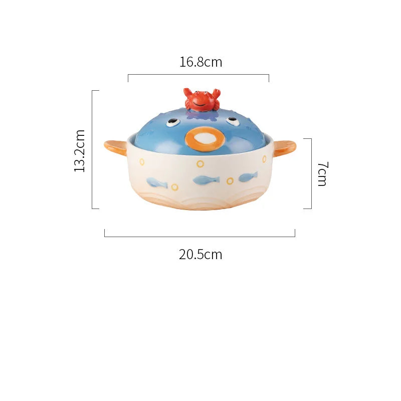 Creative Ocean Tableware Crab Globefish Shape Ceramic Ramen Bowls Phone Holder Two Handles Soup Bowls Good Vibrations