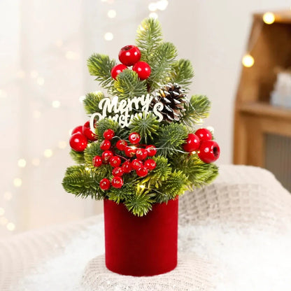 Hot Sale European Style Mini Christmas Tree Decorations Handmade Red Fruit LED Pine Desktop Mini Home Decorations for Christmas Good Vibrations