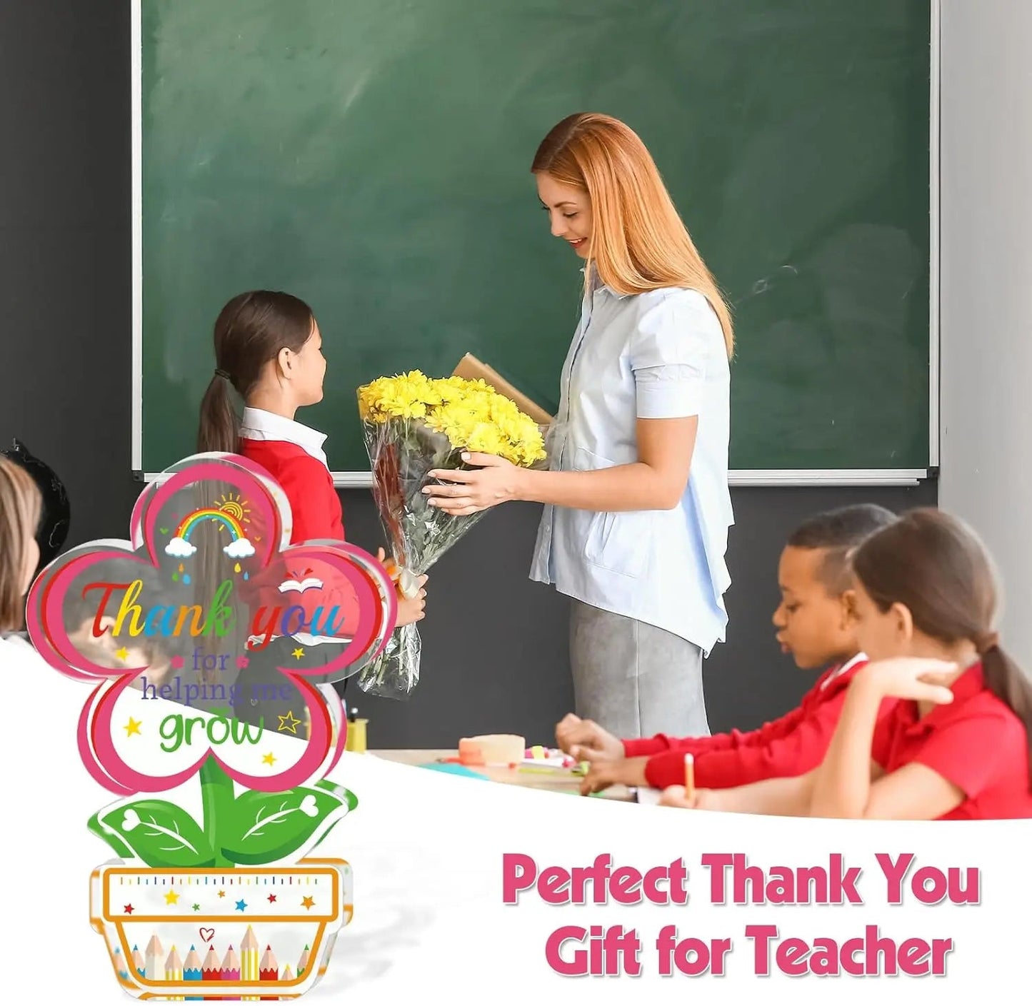 Teacher Appreciation Gifts Keepsake with Bags, Thank You for Helping Me Grow Acrylic Plaque Sign for End of the Year Teacher Good Vibrations