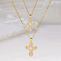 Women's European & American Retro Cross Pendant Necklace Stainless Steel Collarbone Chain Fashionable Light Luxury Jewelry Good Vibrations