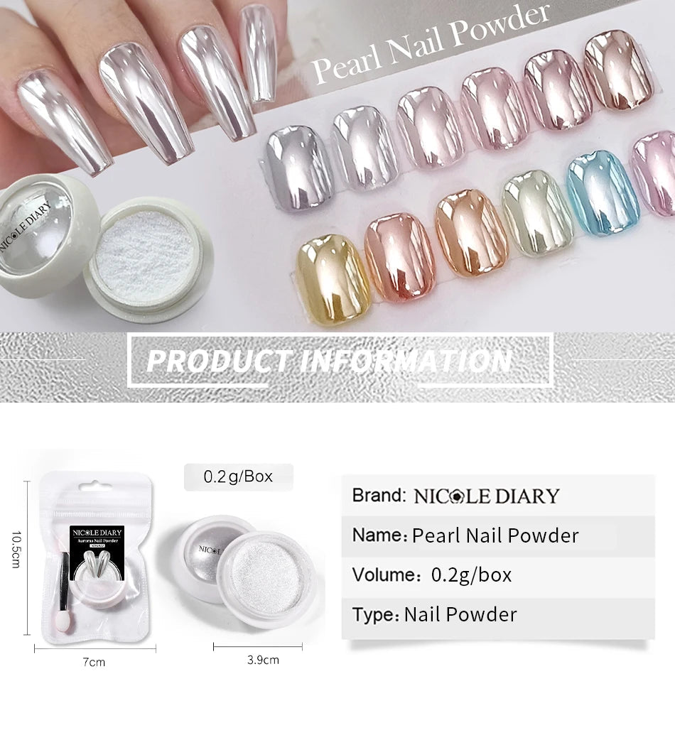 NICOLE DIARY Moonlight Mirror Nail Powder Aurora Silver Glitter Metallic Effect UV Gel Polish Pigment Chrome DIY Nail Decoration Good Vibrations