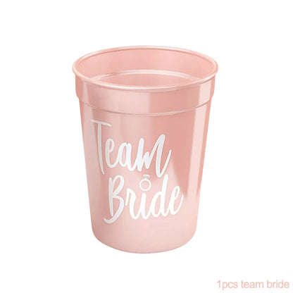 1Set Bachelorette Party Team Bride Plastic Drinking Cups Bridal Shower Gift Bride to be Hen Party Supplies Wedding Decorations Good Vibrations