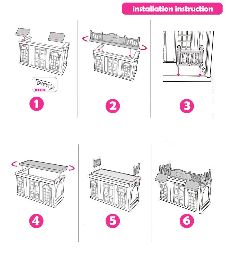 Dollhouse Girl Play House Toy Diy Tour Bus Bedroom Dresser Dining Kitchen Bathroom Shop Pretend Family Toys Girls Good Vibrations