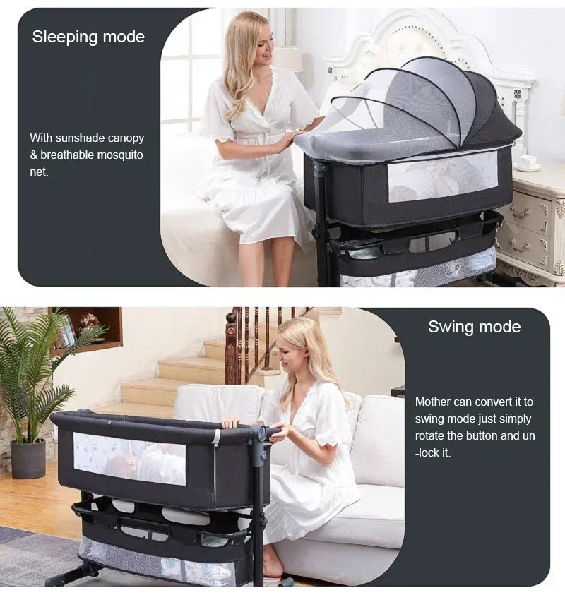 Portable Bedside Sleeping Equipment for Infants, Baby Crib with Covered Bed, Baby Cradle, Newborn Bed Good Vibrations