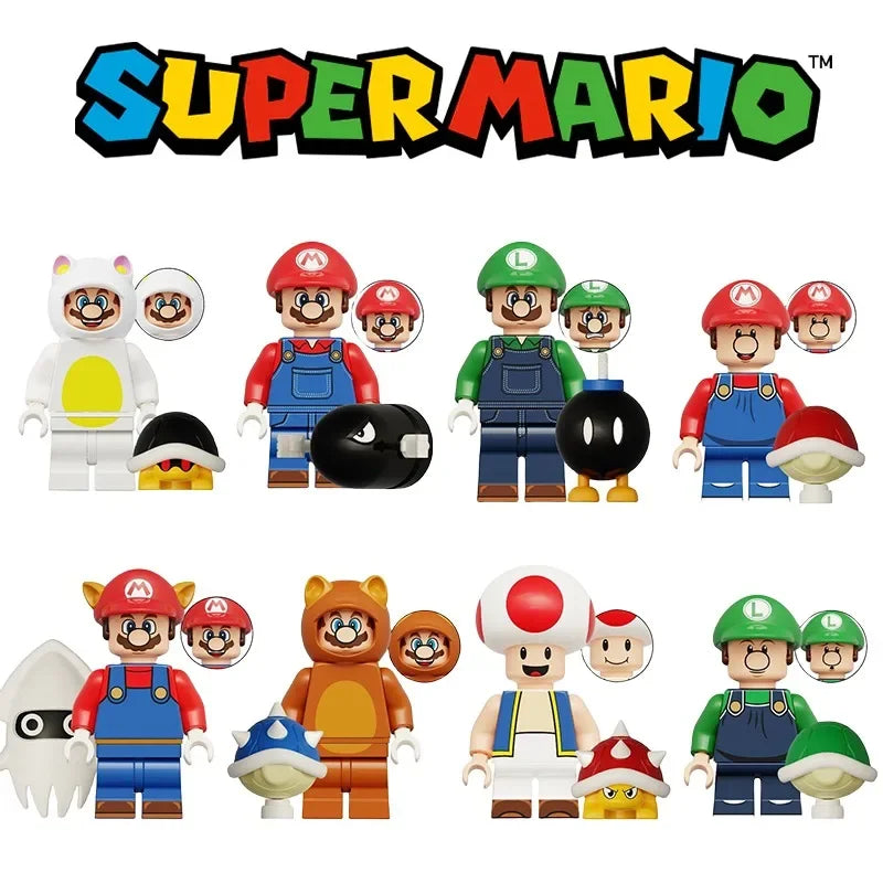 Super Mario Bros Figures Dolls Assemble Ornament Anime DIY Kids Toy Mini Desk Funny Decoration Assembly small Toys Accessories Good Vibrations