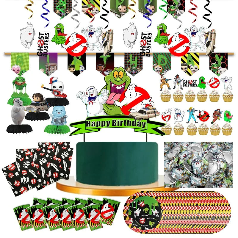Ghostbuster Balloon Cake Topper Birthday Party Decorations Disposable Tableware Cups Plates Banners Baby Shower Supplies Toy Good Vibrations