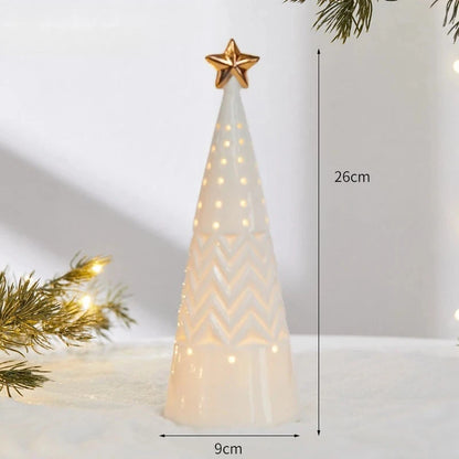 Christmas Ceramic Light Up Tree House Desktop Ornament Holiday Home Decor Tabletop Decoration Christmas Perfect Gift Idea Good Vibrations