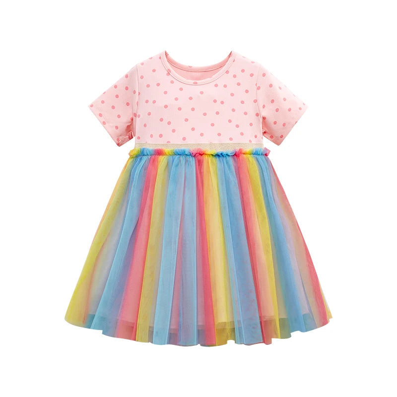 Little maven Baby Girls Summer Casual Clothes Little Genius Pretty Cartoon Dress Kids Soft and Comfort Wear Children's Clothing Good Vibrations