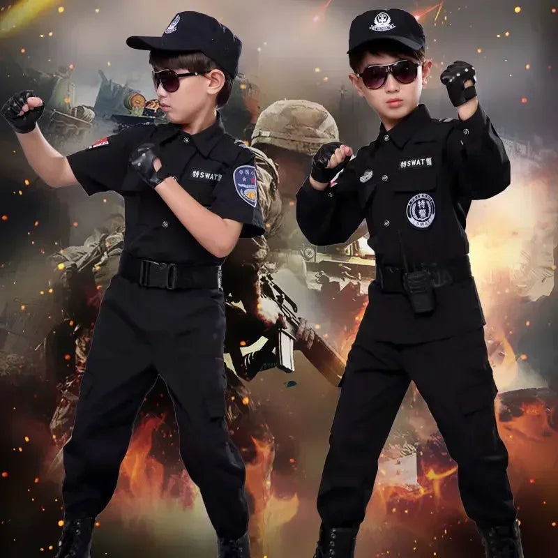 Halloween Children Policeman Cosplay Costume Boys Girls Kid Police Uniform Army Policemen Clothing Sets Party Dress Up Gift Good Vibrations