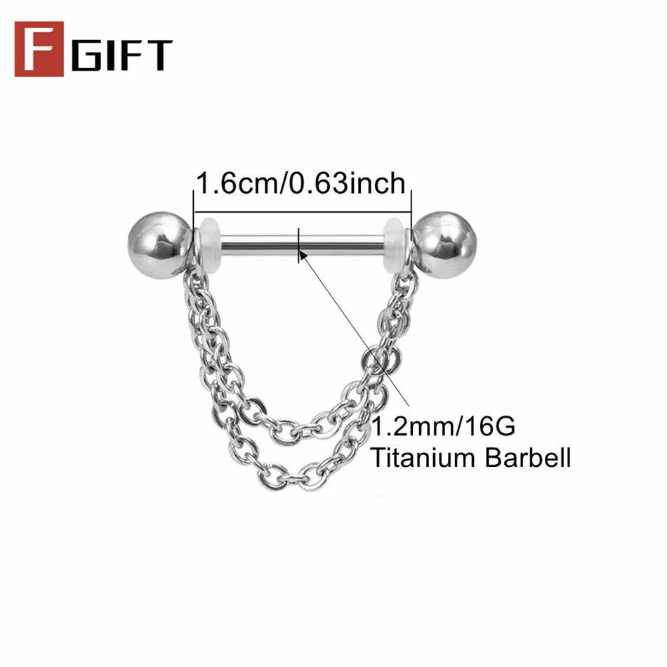 2pc Titanium Nipple Piercing Rings Dangle Chain 16G 14G 12-22mm G23 Nipple Barbell For Women Girls Men Body Jewelry Accessories Good Vibrations