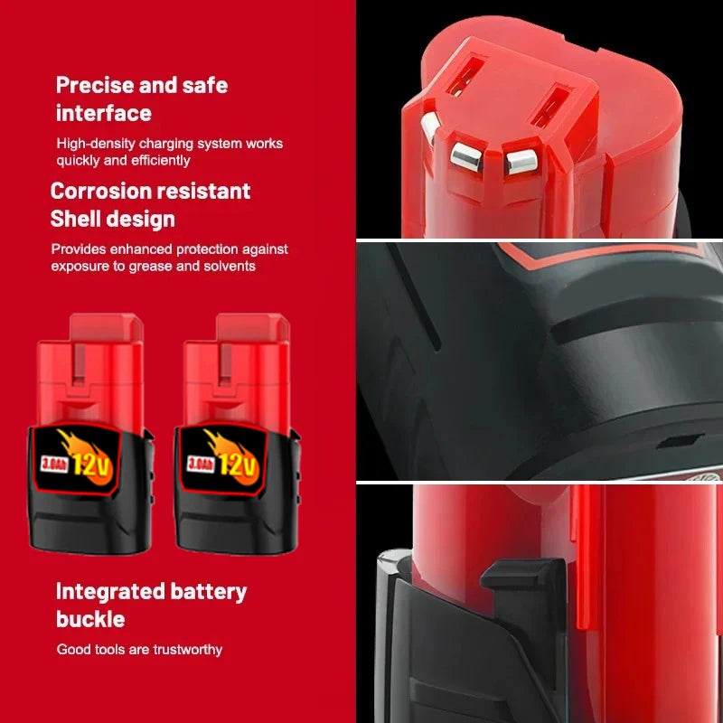 Milwaukee M12 Battery 12.0Ah 12V Rechargeable Battery For Milwaukee M12 Tool 48-11-2402 48-11-2411 48-11-2401MIL-12A-LI Good Vibrations