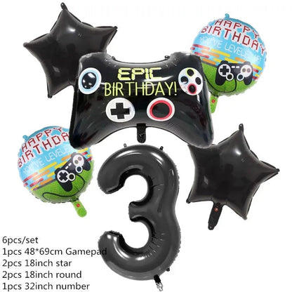 Video Game Party Supplies Set Birthday Decorations Happy Birthday Gaming Backdrop Game On Table Covers Gamer Banner Balloons Good Vibrations