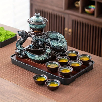 Coiling Dragon Ceramic Teapot Set - Rotating Spout Lazy Brewer , Effortless Pouring, Premium Tea Ritual Collection Good Vibrations