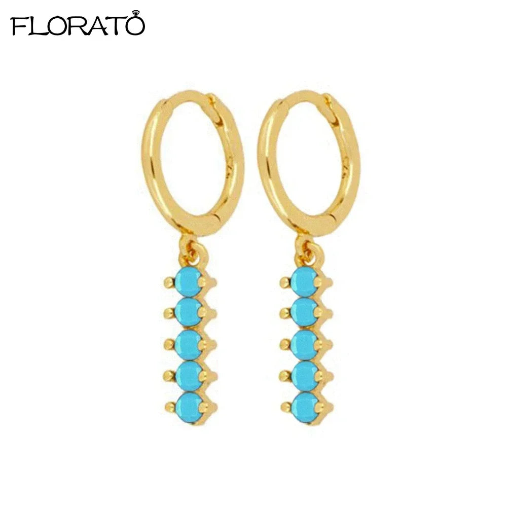 925 Sterling Silver Needle Summer Blue Earrings Trend 18K Gold Hoop Earrings for Women Fashion Puncture Jewelry Ear Accessories Good Vibrations