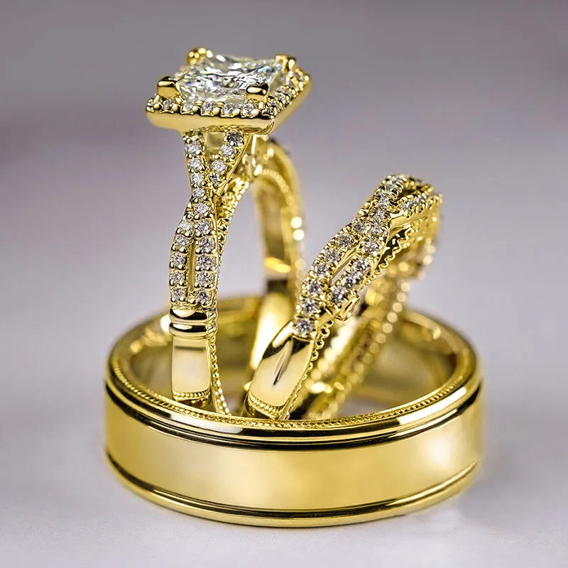 Charm Couple Rings Men Stainless Steel  Rhinestones Zircon Women Wedding Band  Set Valentine Day Jewelry Good Vibrations