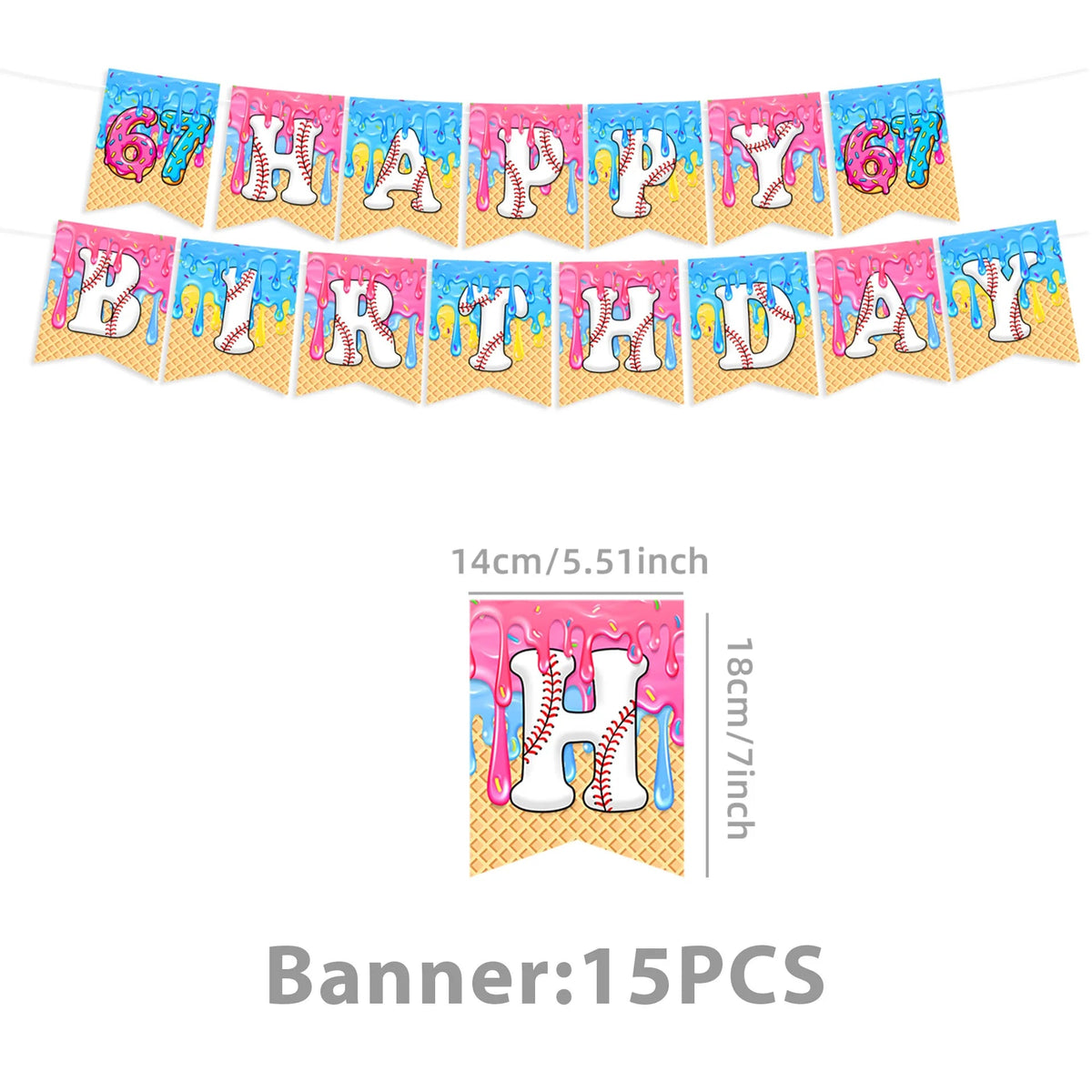 6 7 Birthday Decorations 67 Meme Themed Baseball Ice Cream Donut Banner Cake Topper Balloons for Baby Shower Party Supplies Good Vibrations