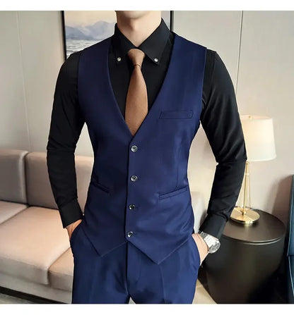 Suit (suit +Vest+Pants) Formal Business Men Four Seasons Professional Fashion Gentleman Solid Color Outdoor British Style Suit