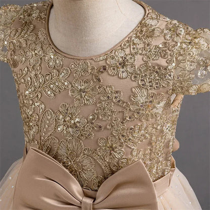 2024 Teen Girls Bridesmaid Flower Dresses for Wedding Elegant Luxury Party Sequin Lace Princess Evening Dress Birthday Prom Gown Good Vibrations